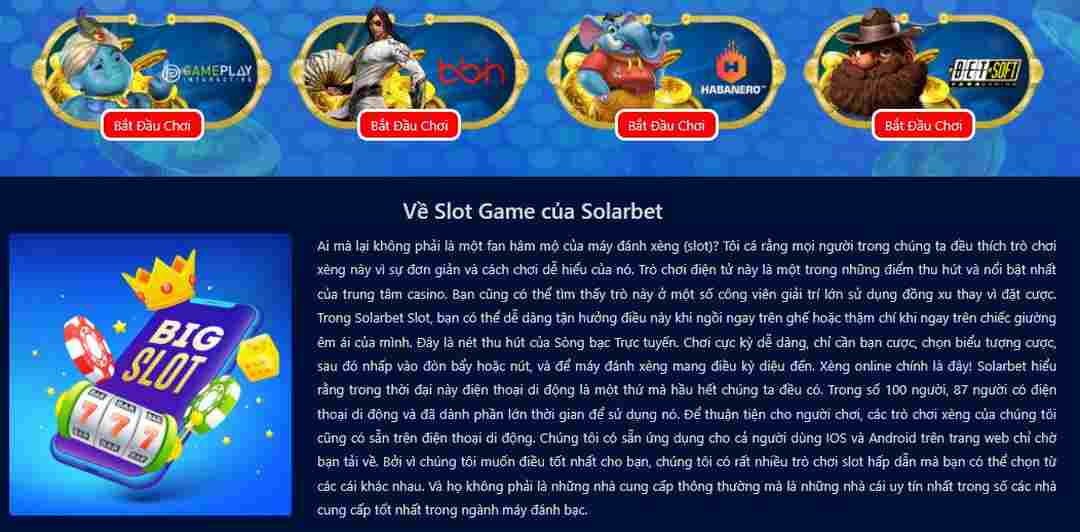 Đa dạng game slot tại Solarbet đến từ những nhà cung cấp game hàng đầu